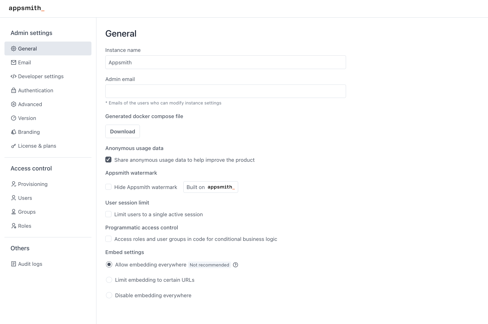 Use Admin Settings to configure your instance